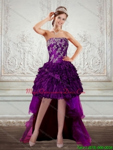 Discount Dark Purple Strapless Dama Dresses with Appliques and Ruffles