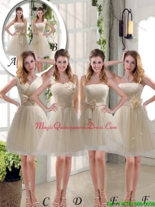 2015 Elegant Princess Mini Length Lace Dama Dresses with Bowknot