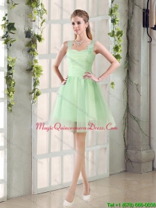 2015 Ruching Organza A Line Straps Dama Dress with Lace Up