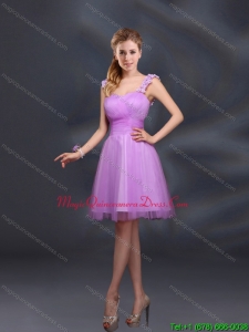 Affordable A Line Straps Appliques Dama Dresses in Lilac