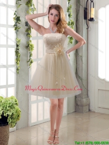 Affordable Hand made Flower Strapless Lace Dama Dresses with Mini Length