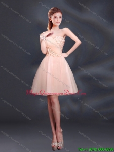 Affordable Sweet One Shoulder A Line Appliques 2015 Dama Dresses