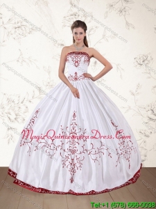 2015 Detachable Strapless Floor Length Quinceanera Dress in White and Red