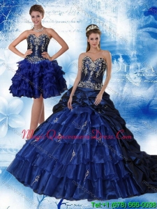 2015 Navy Blue Sweetheart Quinceanera Dress with Ruffles and Embroidery