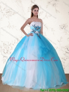 2015 Pretty Multi Color Strapless Quinceanera Dress with Appliques and Beading
