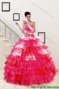 2015 Pretty Ruffled Layers and Beading Multi Color Quinceanera Dresses