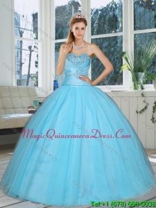 Modern Baby Blue Sweetheart Beading Quinceanera Dress for 2015