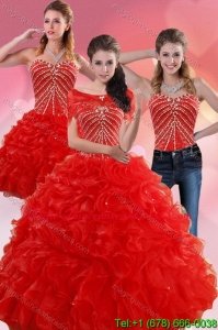 Modern Red Quince Dresses With Beading and Ruffles for 2015