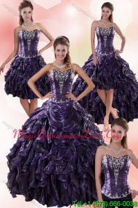 Modern Sweetheart Ball Gown Purple Quince Dresses with Embroidery