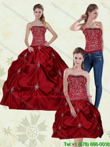Fashionable Wine Red Strapless Quinceanera Gown with Embroidery