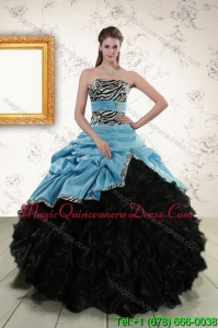Romantic 2015 Zebra Print Multi Color Strapless Quinceanera Dresses with Ruffles and Pick Ups