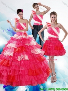 Hot Sale One Shoulder Ruffled Layers and Beading Multi Color Quinceanera Dresses for 2015