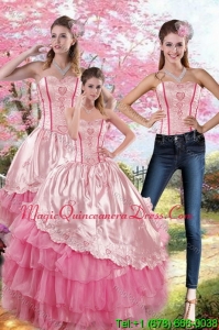 Hot Sale Pink Strapless 2015 Quinceanera Dresses with Embroidery and Ruffles