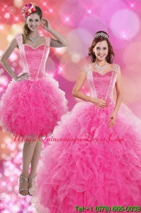 2015 Modern Hot Pink Quinceanera Dresses with Beading and Ruffles