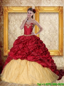 Modern 2015 Wine Red Brush Train Quinceanera Dress with Sweetheart