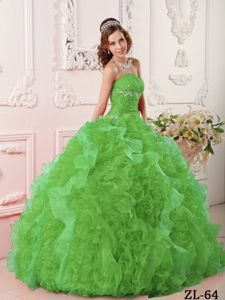Hot Sale Ruffled Beaded Quinceanera Gown in Green for a Cheap Price