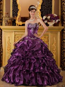 Traditional Dark Purple Ruffled Appliqued Quinceanera Gowns in Fashion