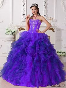 Impressive Ruffled Purple Quinceanera Dress with Embroidery on Discount