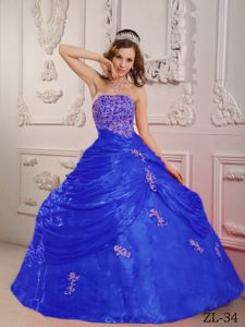 Strapless Princess Sweet Sixteen Quinceanera Dresses in Blue with Appliques in Boling