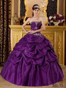 Eggplant Purple Strapless Floor-length Quinceanera Gown with Beading and Pick-ups