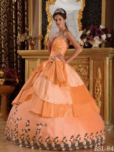 Orange Sweetheart Sweet Sixteen Quinceanera Dress in Floor-length with Appliques