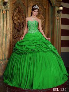 Sweetheart Floor-length Taffeta Quinceanera Gown Dress in Green with Embroidery