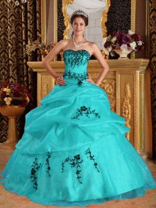 Turquoise Sweetheart Floor-length Quinceanera Dresses with Appliques in Encinitas