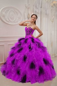 Hot Pink and Black Sweetheart Floor-length Organza Quinceanera Dress in Eclectic
