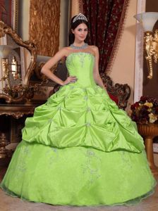 Strapless Taffeta and Organza Beaded Quinceanera Gown in Yellow Green