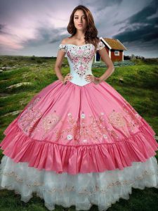 Great Off The Shoulder Sleeveless Taffeta Sweet 16 Quinceanera Dress Beading and Embroidery and Ruffled Layers Lace Up