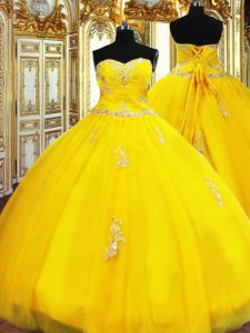 Beauteous Floor Length Gold Sweet 16 Dresses Sweetheart Sleeveless Lace Up