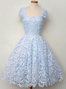 Fancy Light Blue Cap Sleeves Lace Lace Up Vestidos de Damas for Prom and Party and Wedding Party