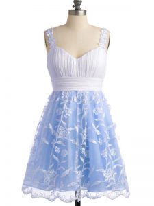 Artistic Lace Straps Sleeveless Lace Up Lace Quinceanera Dama Dress in Light Blue