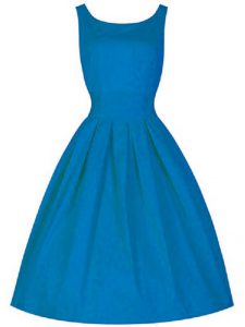 Fine Blue A-line Scoop Sleeveless Taffeta Knee Length Zipper Ruching Damas Dress