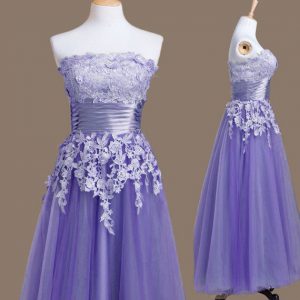 Wonderful Tulle Sleeveless Tea Length Quinceanera Court Dresses and Appliques