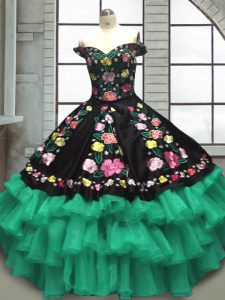 Multi-color Sleeveless Floor Length Embroidery and Ruffled Layers Lace Up 15 Quinceanera Dress