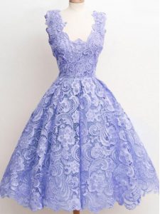 Lace Straps Sleeveless Zipper Lace Quinceanera Dama Dress in Lavender