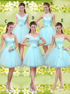 Romantic Aqua Blue Sleeveless Tulle Lace Up Quinceanera Court Dresses for Prom and Party