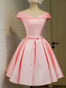 Inexpensive Belt Court Dresses for Sweet 16 Baby Pink Lace Up 3 4 Length Sleeve Knee Length