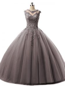 Brown Sleeveless Beading and Lace Floor Length Quinceanera Gowns