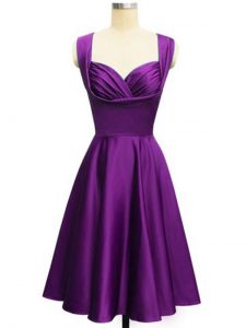 Gorgeous Taffeta Straps Sleeveless Lace Up Ruching Quinceanera Court Dresses in Eggplant Purple