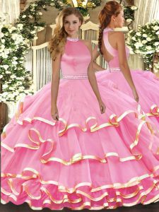 Sweet Floor Length Ball Gowns Sleeveless Pink 15 Quinceanera Dress Backless
