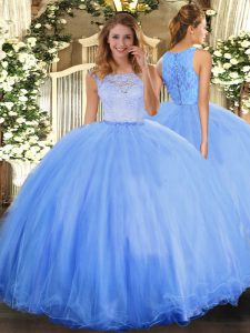 Sophisticated Tulle Sleeveless Floor Length Quinceanera Gowns and Lace