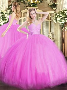 Great Fuchsia Sleeveless Tulle Lace Up Quinceanera Gown for Military Ball and Sweet 16 and Quinceanera