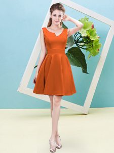 Sleeveless Satin Mini Length Zipper Damas Dress in Orange Red with Ruching