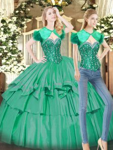 New Arrival Sweetheart Sleeveless Tulle Ball Gown Prom Dress Beading and Ruffled Layers Lace Up