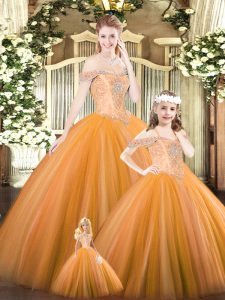 Cute Beading Sweet 16 Quinceanera Dress Orange Lace Up Sleeveless Floor Length