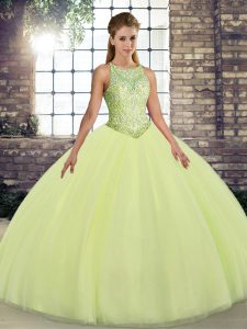 Floor Length Yellow Green Quinceanera Dress Scoop Sleeveless Lace Up