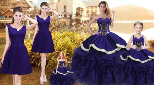 Simple Sweetheart Sleeveless Vestidos de Quinceanera Floor Length Ruffles Purple Organza