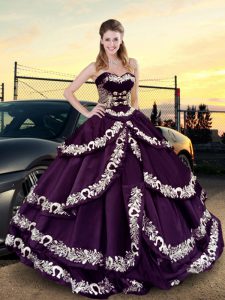 High Class Purple Sweetheart Lace Up Embroidery and Ruffled Layers Vestidos de Quinceanera Sleeveless